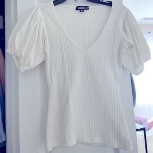 MISSGUIDED White, Ribbed, Casual top with puff sleeve
